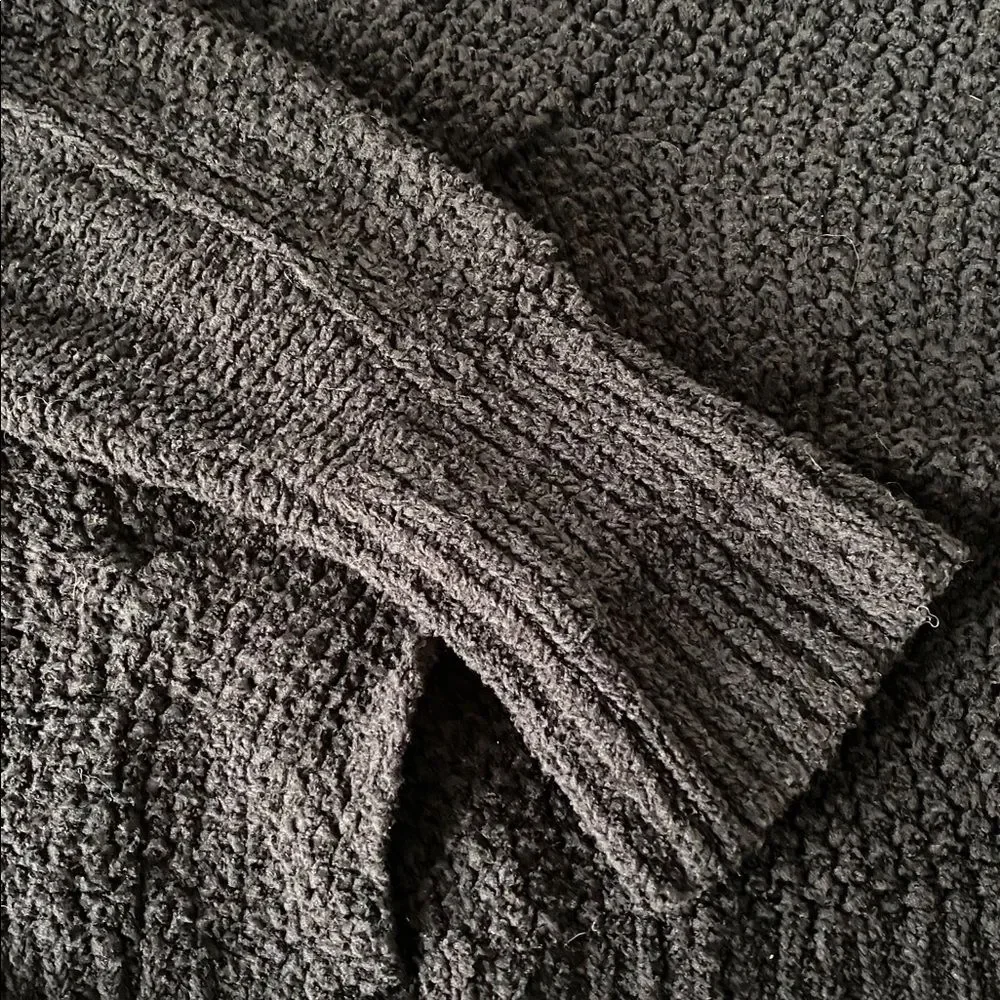 Free People Coco V-Neck Twist Detail Knit Sweater Black Sz M Cozy Urban Chic